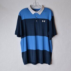 Under Armour Shirt Mens Large Playoff Polo Blue Striped Golf Performance